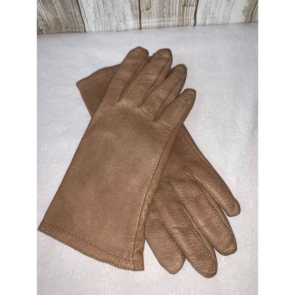 Vintage Tan Leather Gloves Size Medium - Picture 1 of 9